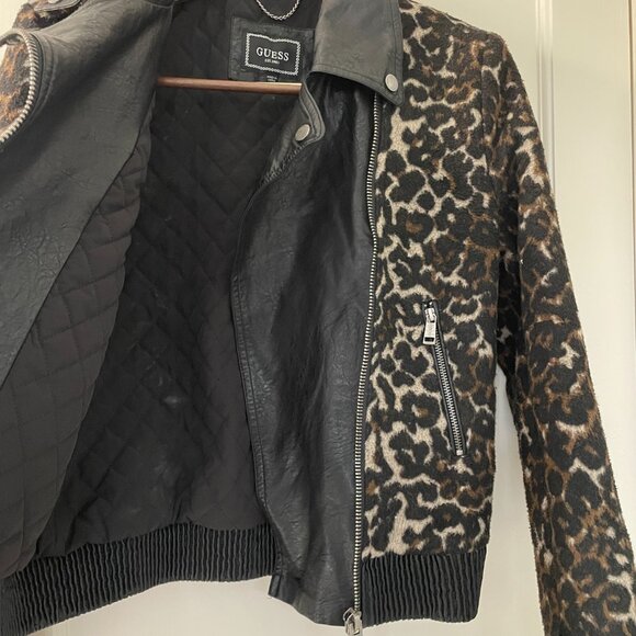 Guess Moto Jacket Faux Leather Cheetah Print Size Medium - Picture 7 of 11